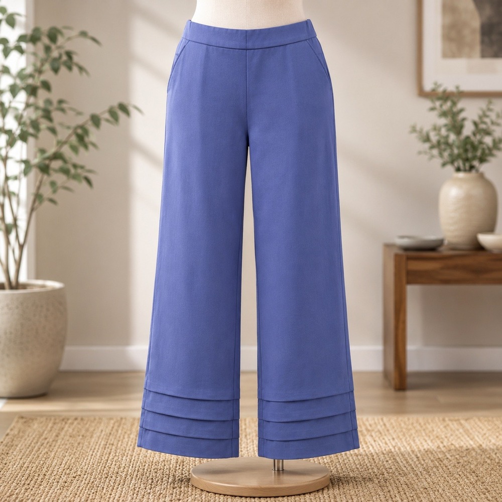 NEW Isaac Mizrahi Live Ankle Pants 8 Blue Tiered Pleated Hem Straight Leg